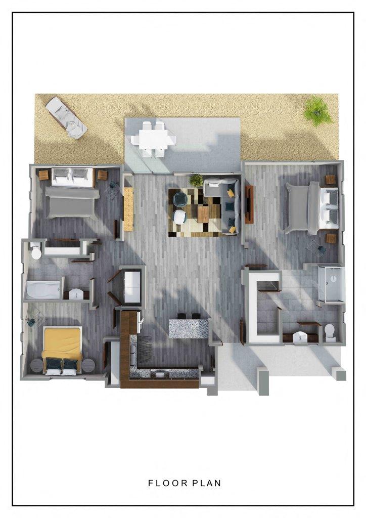 Floor plan for 3 beds, 2 baths, 1236 sqft